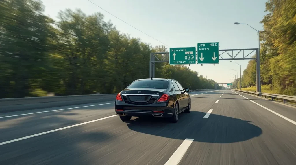 Luxury chauffeur car driving to JFK Airport