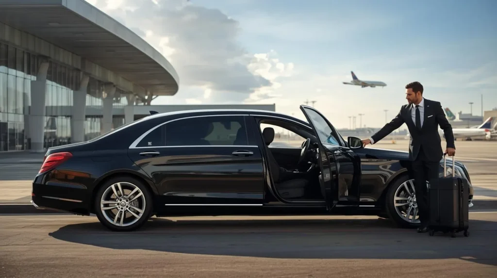 Chauffeur opening car door at airport