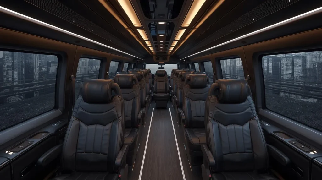 Luxury executive shuttle interior with premium seating