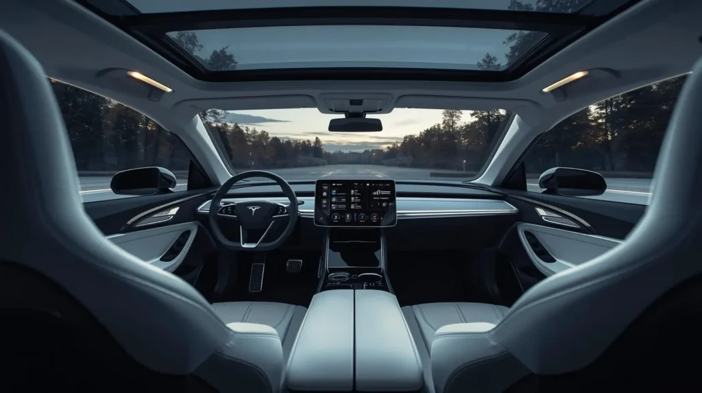 Modern luxury car interior with panoramic roof