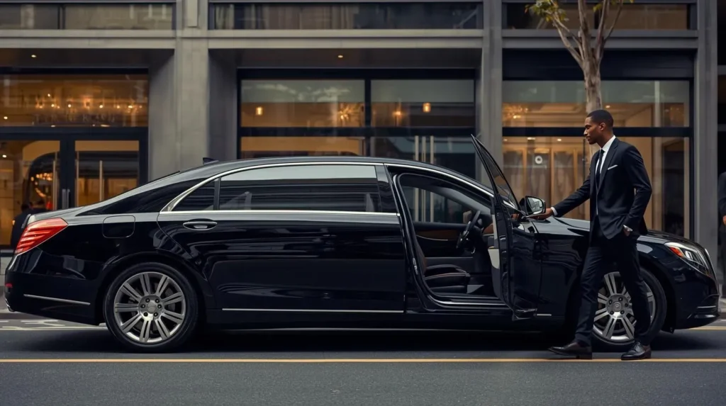 Chauffeur opening door of luxury sedan
