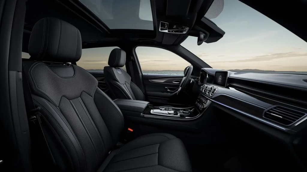 Luxury sedan interior with premium leather seats